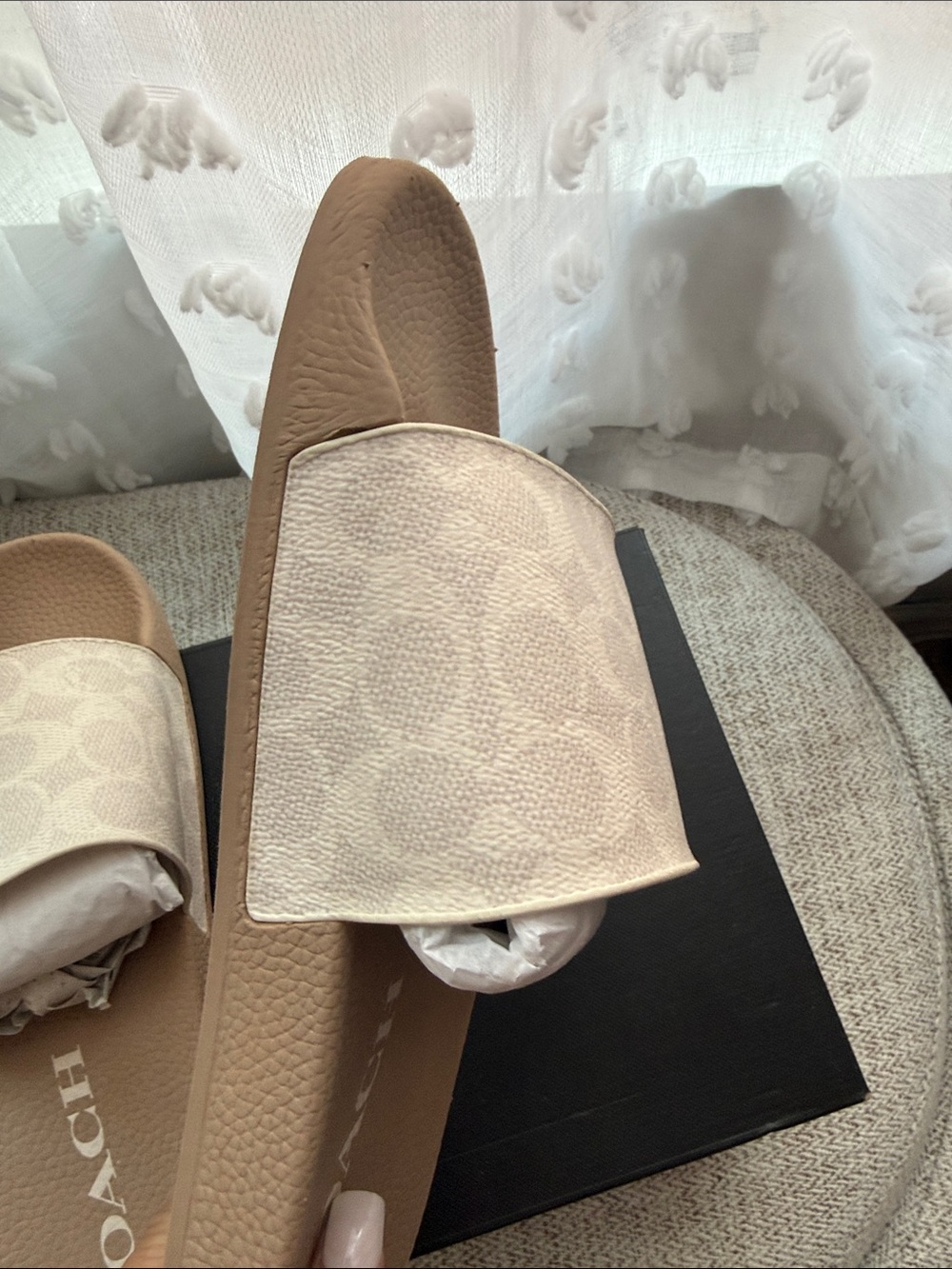 Coach Cream Signature Monogram Slide Sandals - Picture 7 of 10